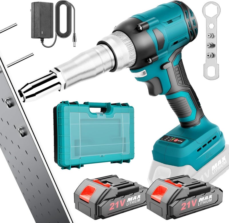 CAMXTOOL Cordless Rivet Gun with 2×2.0Ah Battery, Automatic Electric Rivet Gun Tool Brushless Pop Rivet Gun Kit for 3/32", 1/8", 5/32", 3/16" Rivets for Metal, Plastic and Leather - Image 1